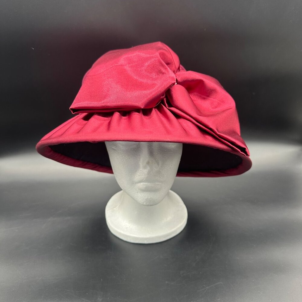 Vintage Formal Church Hat Big Bow  Donna Vinci Couture Cranberry Burgundy Y2K - Picture 2 of 14